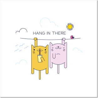 Cute Cats - Hang in there quote - Cat Illustration Posters and Art